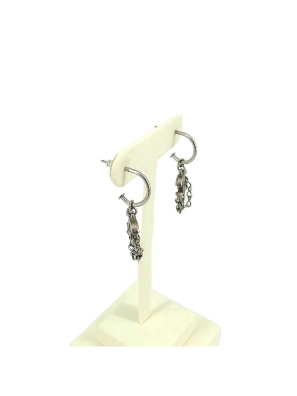 Chanel CC Logo Chain Earrings Silver